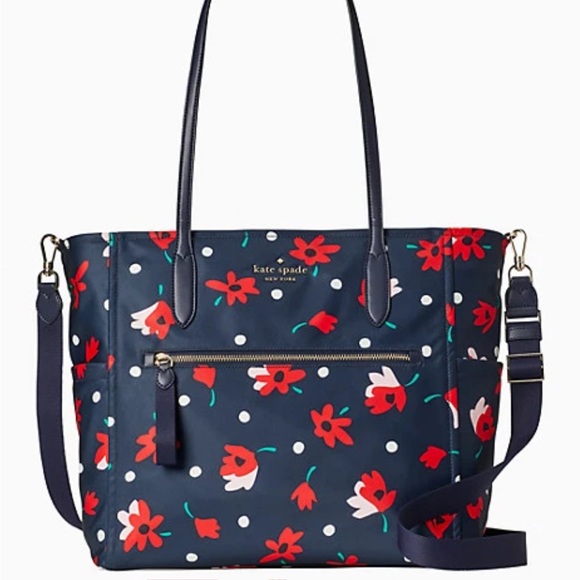 Kate Spade Diaper Bag Red Flowers Chelsea Whimsy Floral Baby Bag Navy Blue NWT - Picture 5 of 7